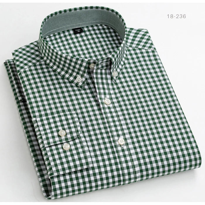 Men's Standard-Fit Long-Sleeve Casual Checked Shirt Single Patch Pocket