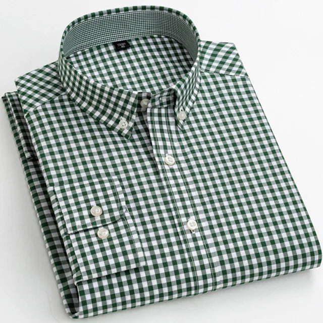 Men's Standard-Fit Long-Sleeve Casual Checked Shirt Single Patch Pocket