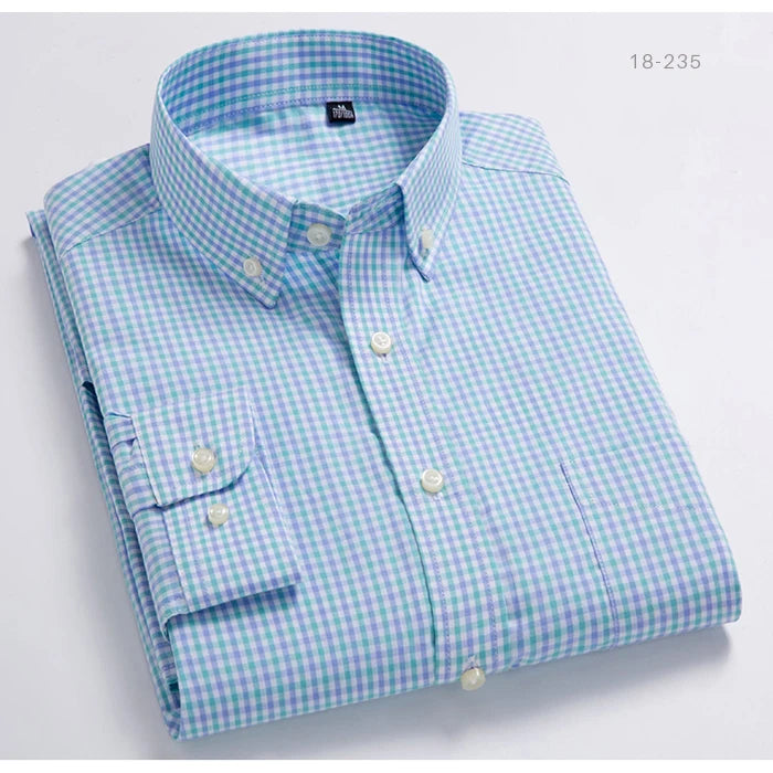 Men's Standard-Fit Long-Sleeve Casual Checked Shirt Single Patch Pocket