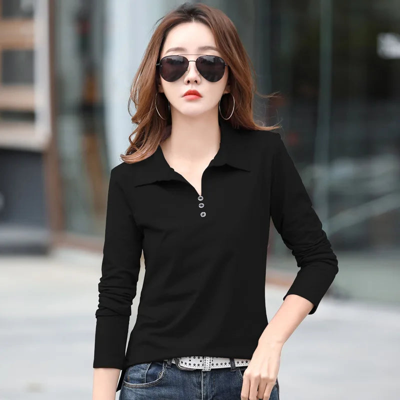 Spring and Autumn Long Sleeve Women's T-shirt Polo Bottom Shirt