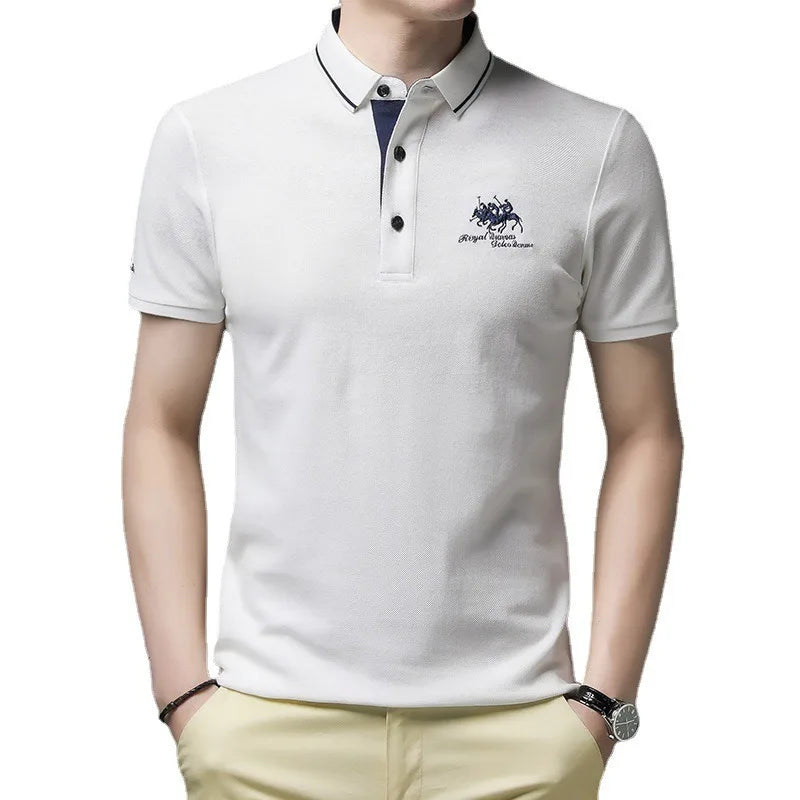 2024 Summer New Men's Embroidered Polo Collar 100% Cotton Short