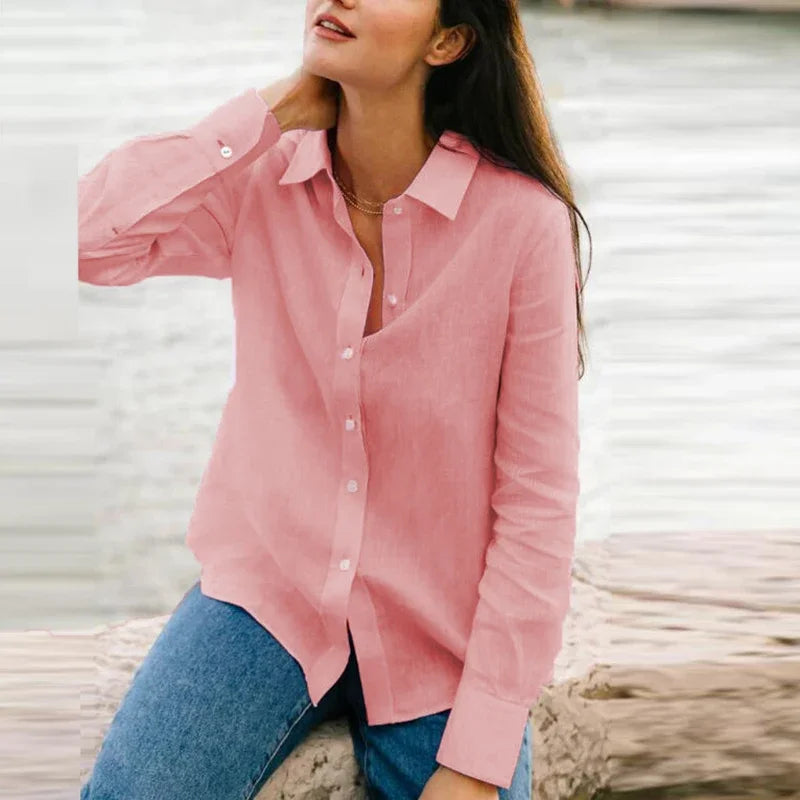 Elegant Women Long Sleeve Button Up White Shirt Woman Long Sleeve