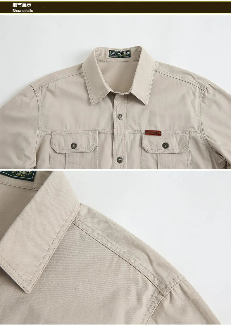 Cargo Shirt Men Long Sleeve Casual Cotton Shirts High Quality Camisa Militar