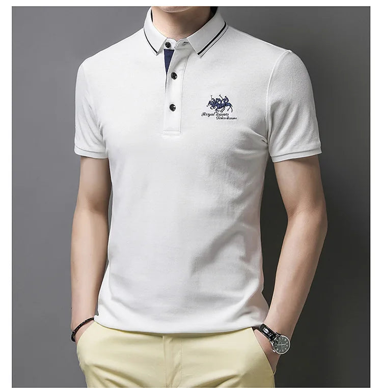 2024 Summer New Men's Embroidered Polo Collar 100% Cotton Short