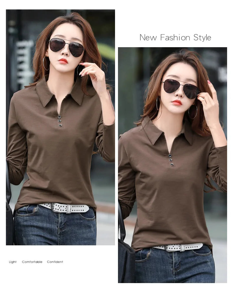 Spring and Autumn Long Sleeve Women's T-shirt Polo Bottom Shirt