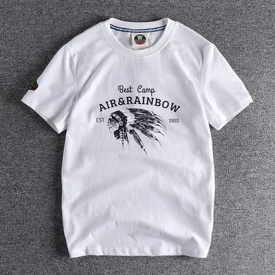 Summer New American Retro Short-sleeved O-neck Eagle Printed T-shirt