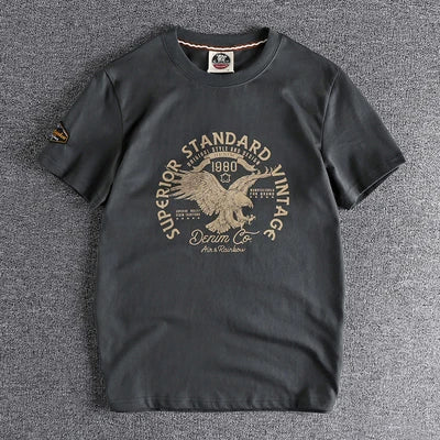 Summer New American Retro Short-sleeved O-neck Eagle Printed T-shirt