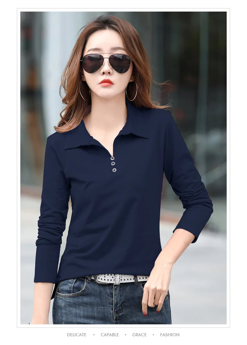 Spring and Autumn Long Sleeve Women's T-shirt Polo Bottom Shirt