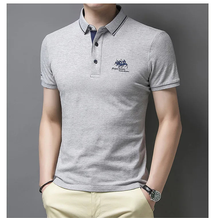 2024 Summer New Men's Embroidered Polo Collar 100% Cotton Short