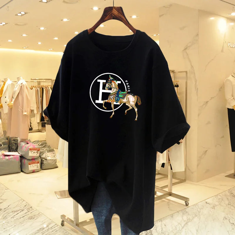 Women Clothing Animal Letter Printed Chic Loose T-shirt Summer Short Sleeve