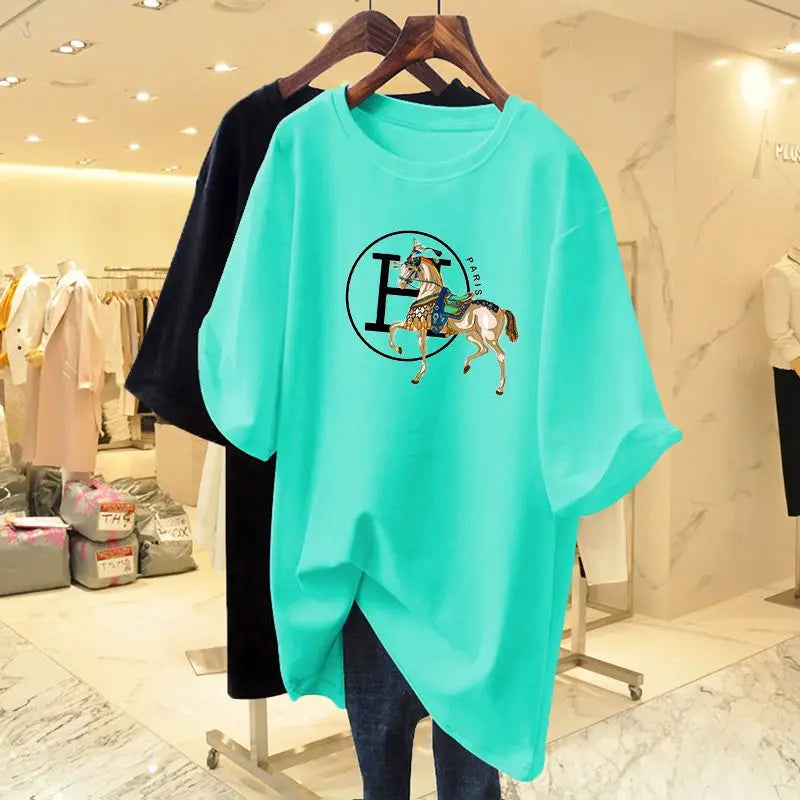 Women Clothing Animal Letter Printed Chic Loose T-shirt Summer Short Sleeve