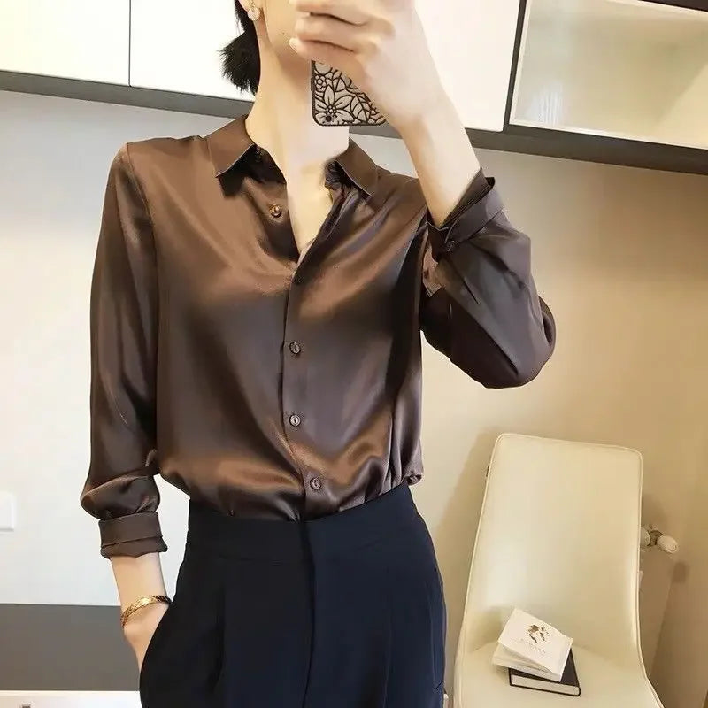 Silk Brown Clothes Wear To Work Office Outfits Long Sleeve Purple Spring