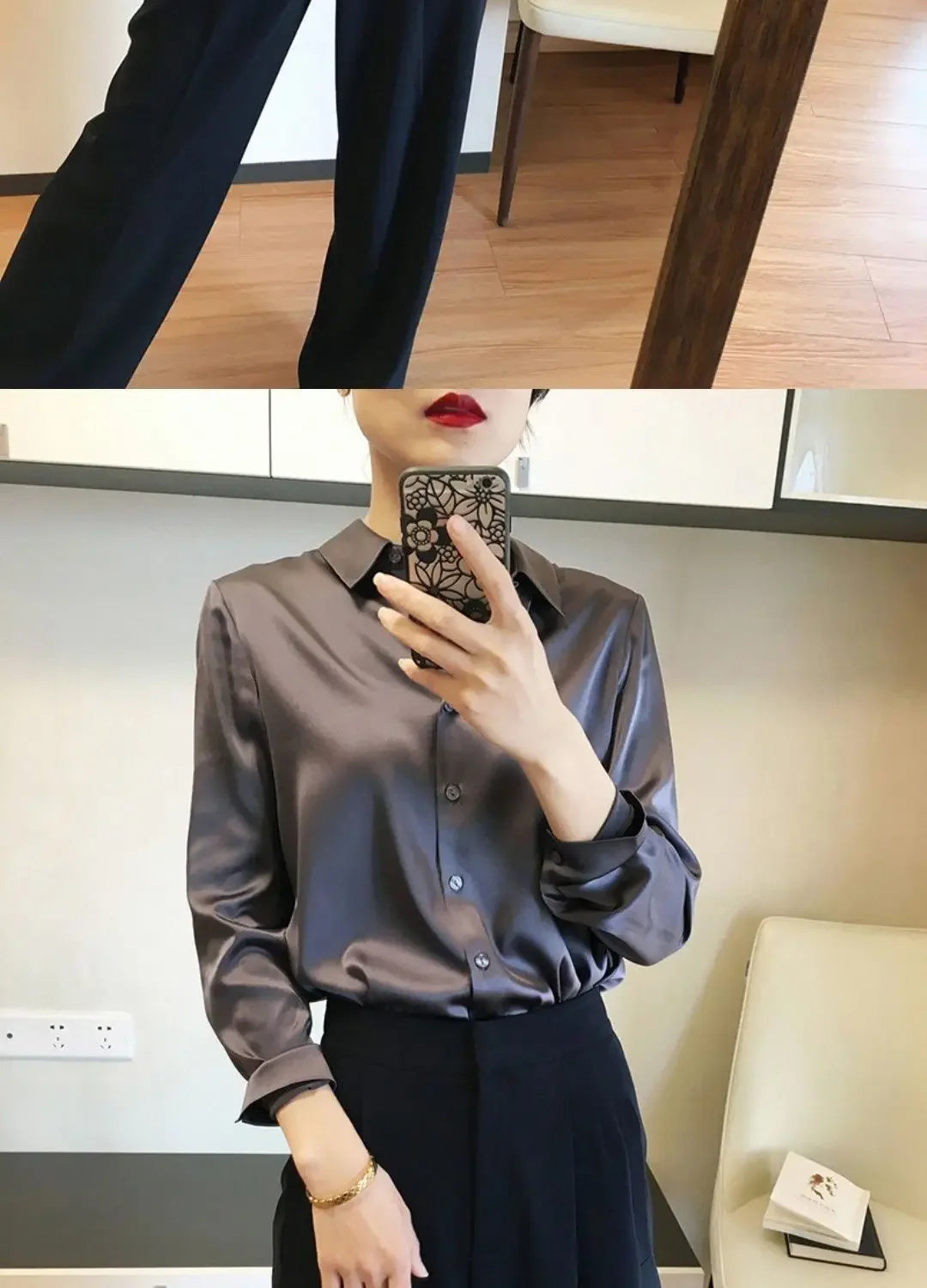 Silk Brown Clothes Wear To Work Office Outfits Long Sleeve Purple Spring