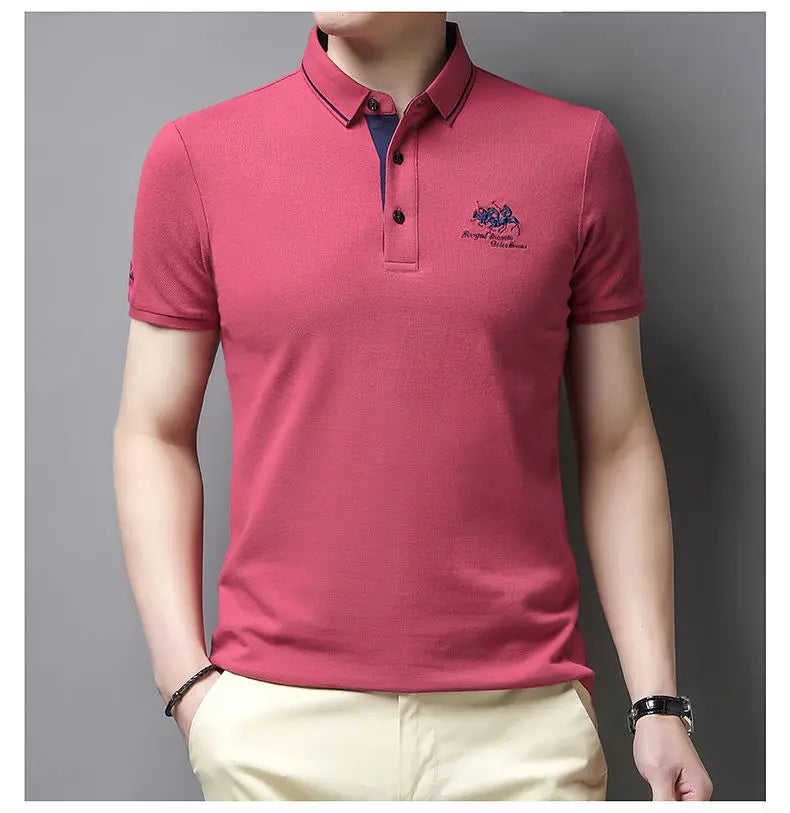 2024 Summer New Men's Embroidered Polo Collar 100% Cotton Short