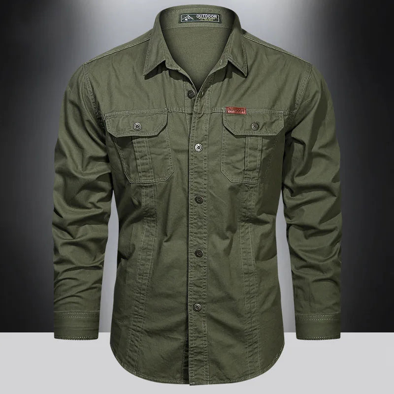 Cargo Shirt Men Long Sleeve Casual Cotton Shirts High Quality Camisa Militar