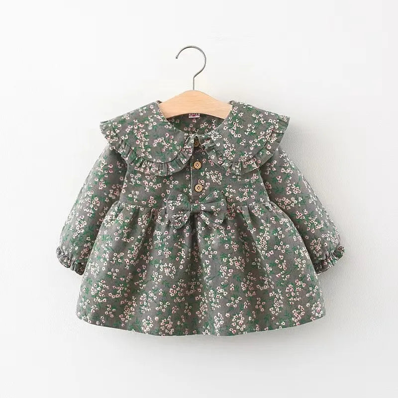 Newborn Baby Girls Dress Toddler Clothes Long Sleeve Floral Bow Dresses