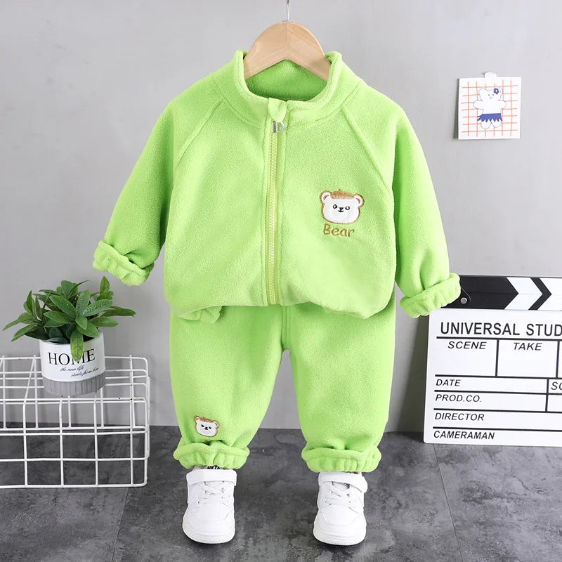 2024 new winter girls plush set for boys casual sports two-piece set