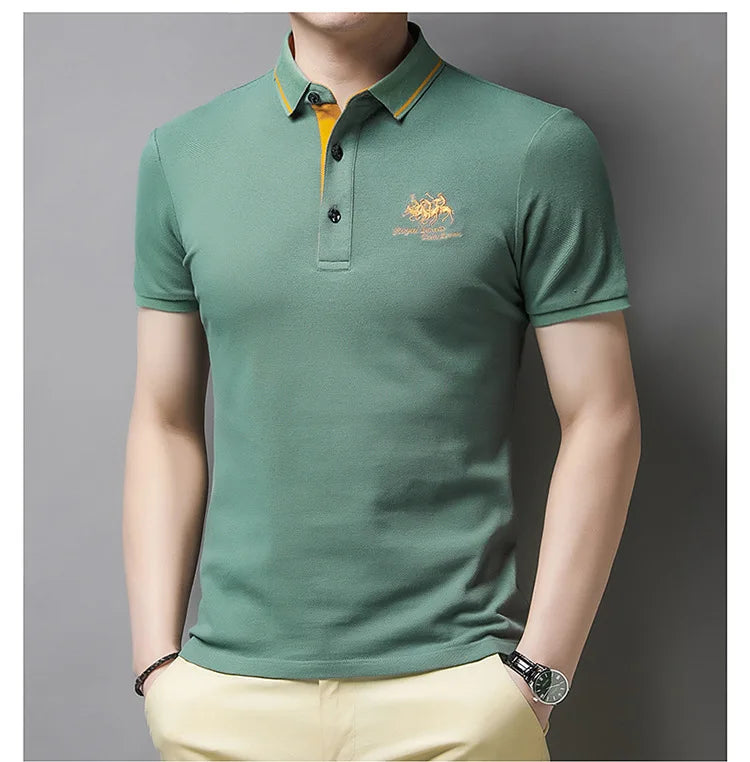 2024 Summer New Men's Embroidered Polo Collar 100% Cotton Short