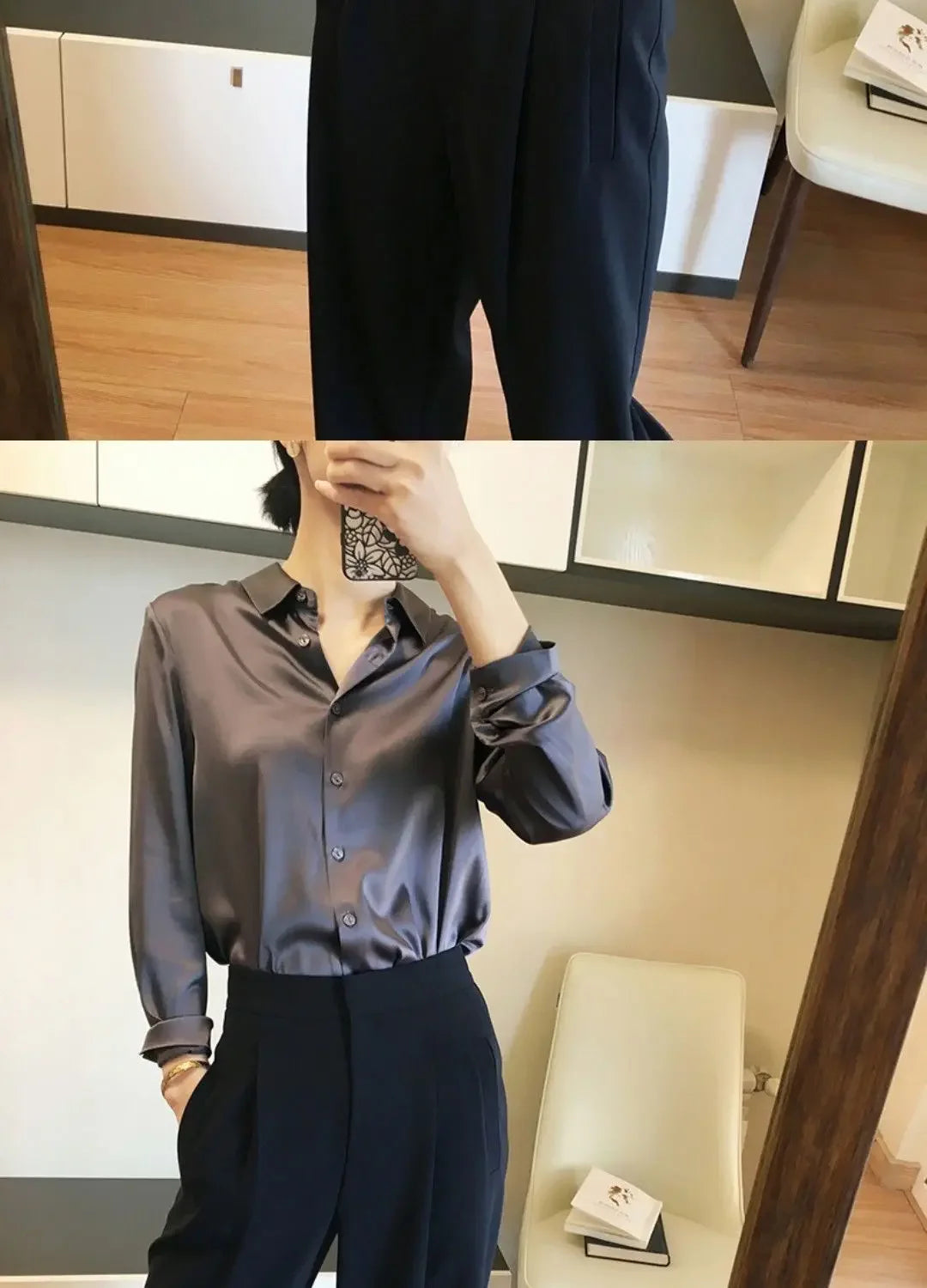 Silk Brown Clothes Wear To Work Office Outfits Long Sleeve Purple Spring