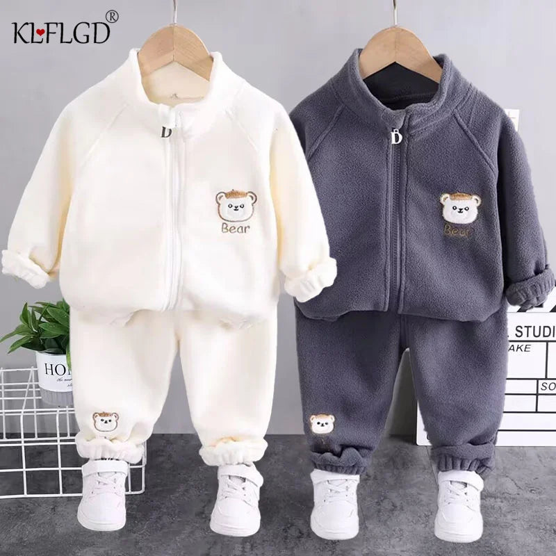 2024 new winter girls plush set for boys casual sports two-piece set