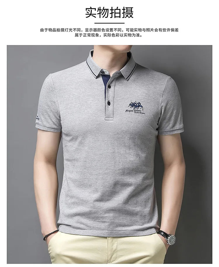 2024 Summer New Men's Embroidered Polo Collar 100% Cotton Short