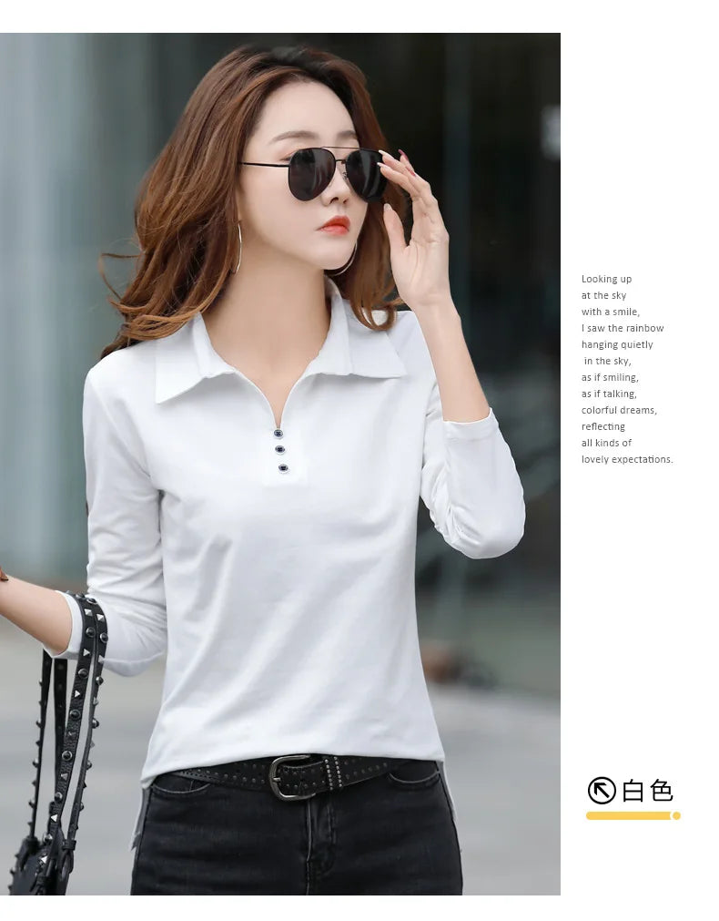 Spring and Autumn Long Sleeve Women's T-shirt Polo Bottom Shirt