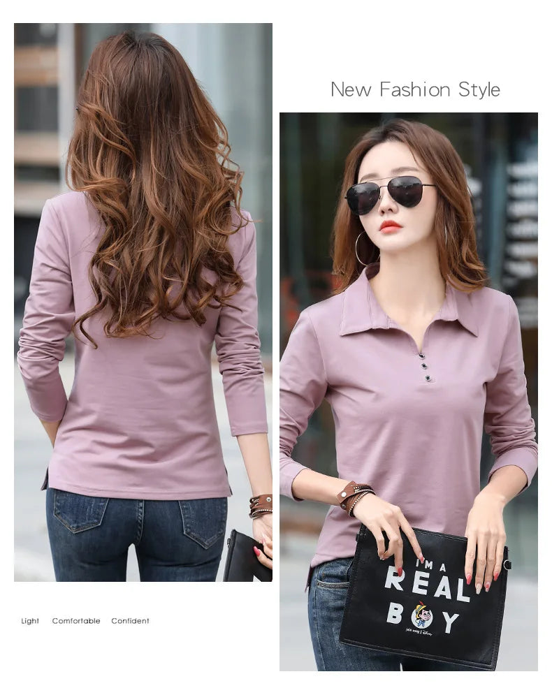 Spring and Autumn Long Sleeve Women's T-shirt Polo Bottom Shirt