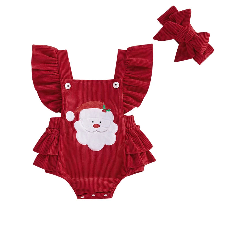 Baby Clothing Girl Overalls Romper Christmas Tree/Santa Embroidered Square