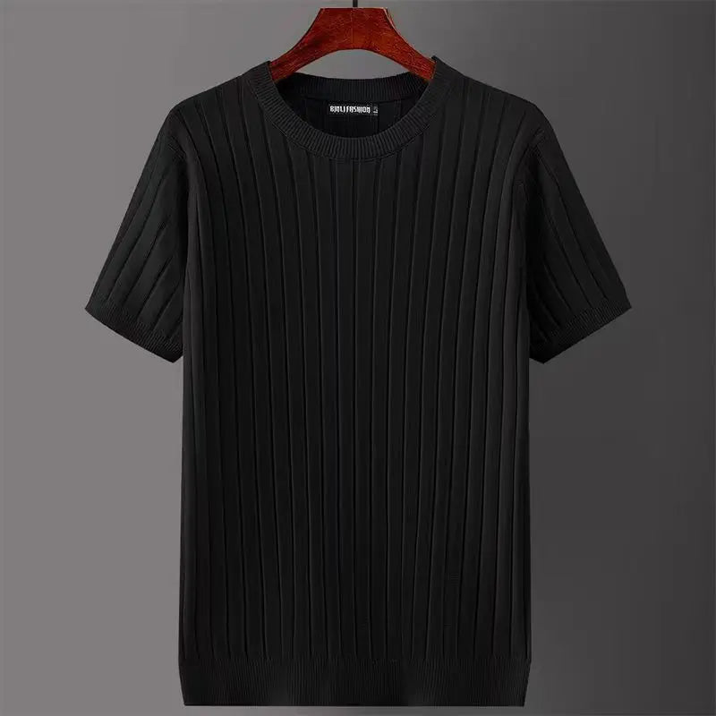 Men's Short Sleeve T-shirts V-neck Casual Knitting Striped Tops