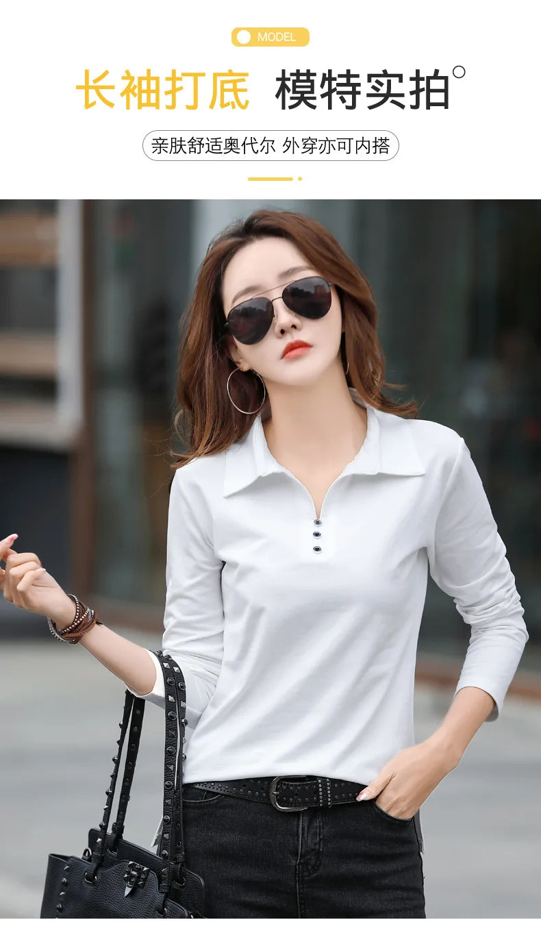 Spring and Autumn Long Sleeve Women's T-shirt Polo Bottom Shirt