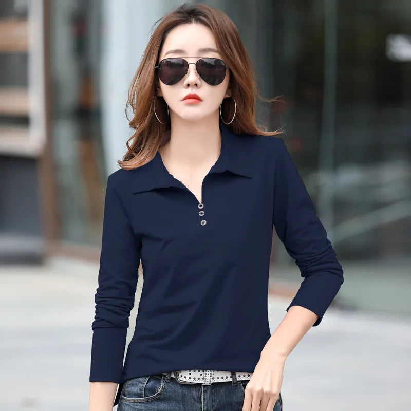 Spring and Autumn Long Sleeve Women's T-shirt Polo Bottom Shirt