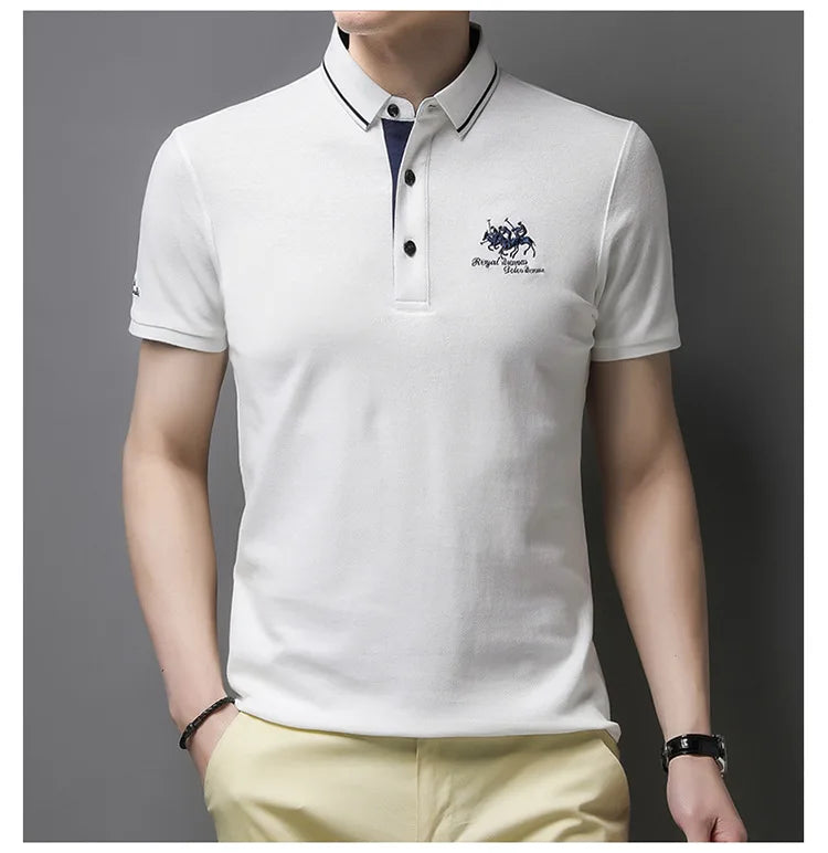 2024 Summer New Men's Embroidered Polo Collar 100% Cotton Short