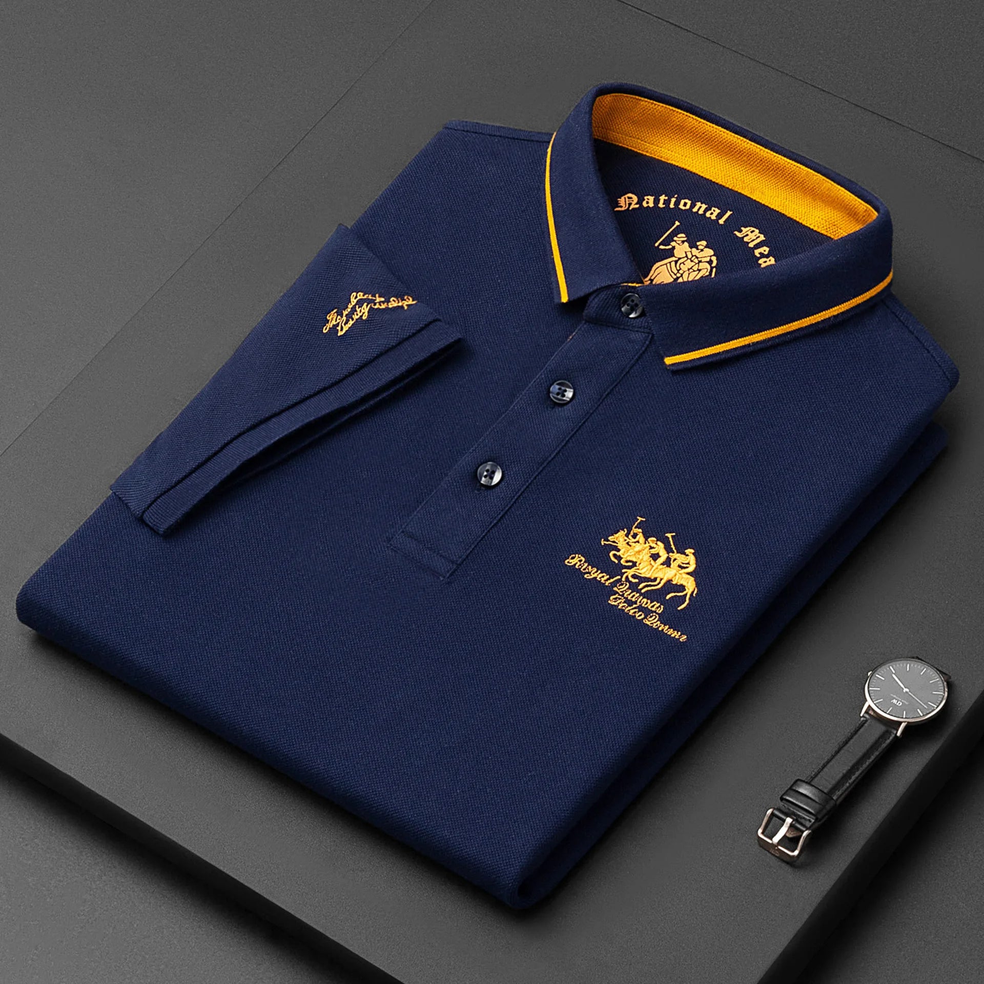 2024 Summer New Men's Embroidered Polo Collar 100% Cotton Short