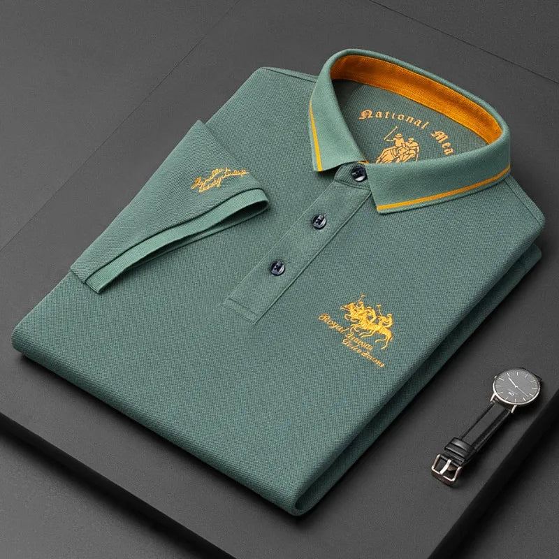 2024 Summer New Men's Embroidered Polo Collar 100% Cotton Short