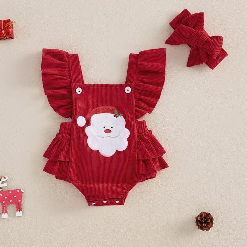 Baby Clothing Girl Overalls Romper Christmas Tree/Santa Embroidered Square