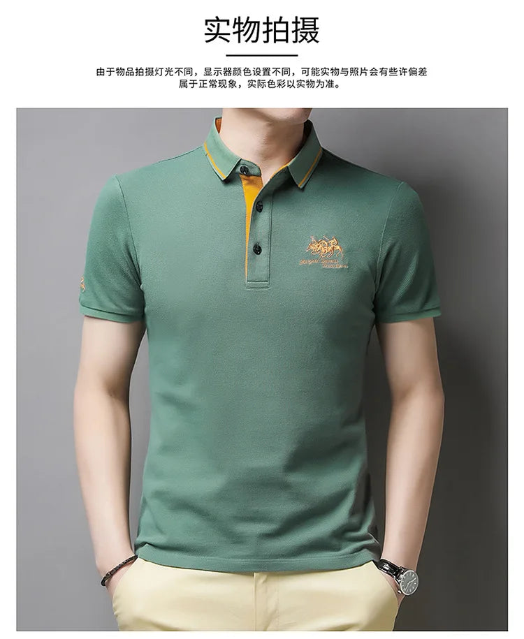 2024 Summer New Men's Embroidered Polo Collar 100% Cotton Short