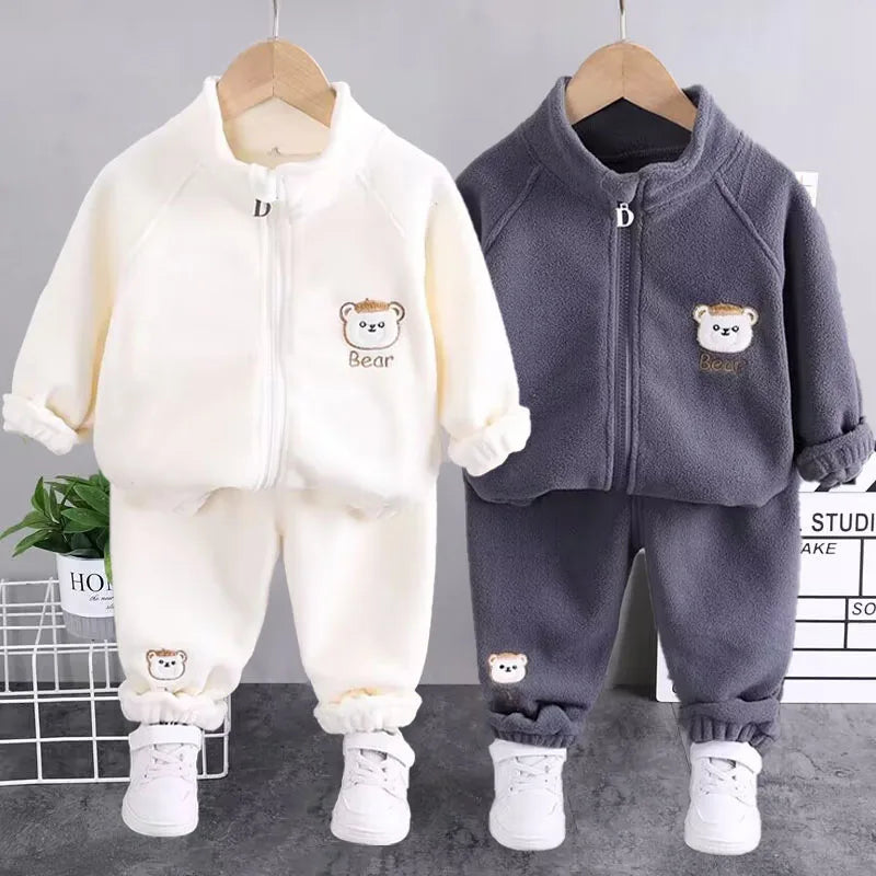 2024 new winter girls plush set for boys casual sports two-piece set