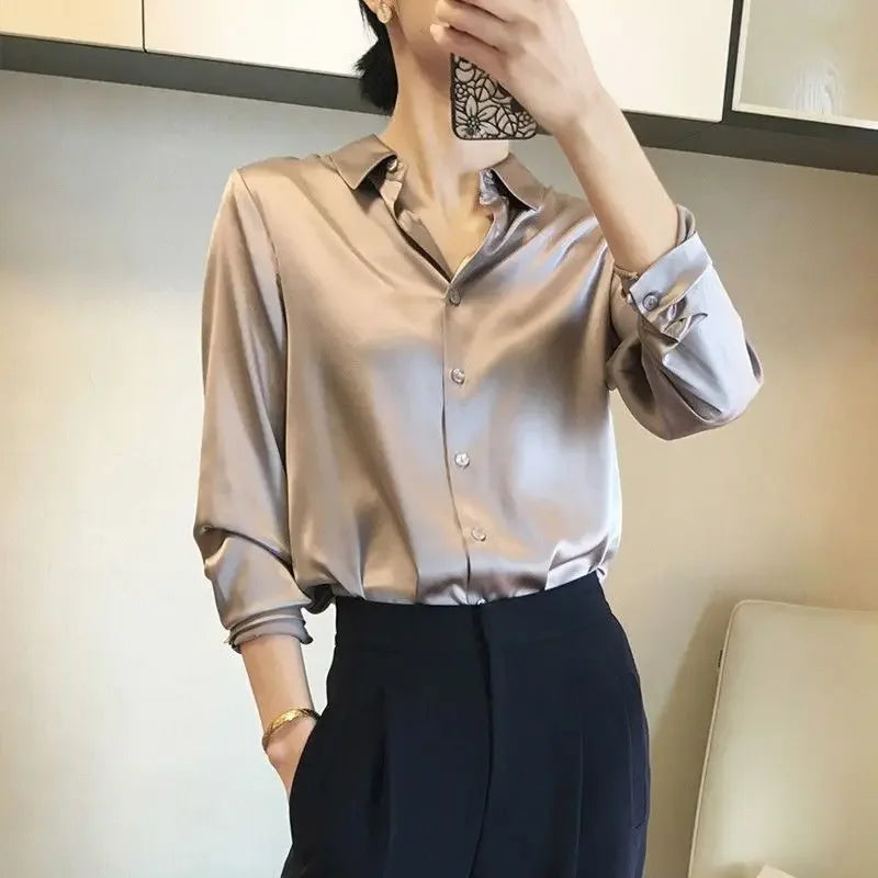 Silk Brown Clothes Wear To Work Office Outfits Long Sleeve Purple Spring