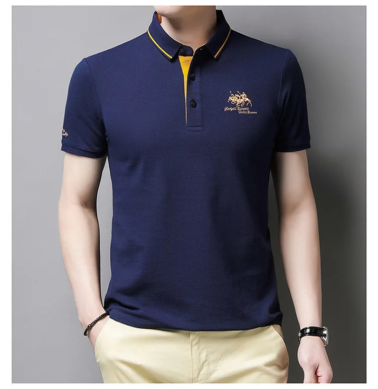 2024 Summer New Men's Embroidered Polo Collar 100% Cotton Short