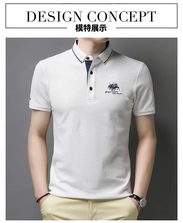 2024 Summer New Men's Embroidered Polo Collar 100% Cotton Short