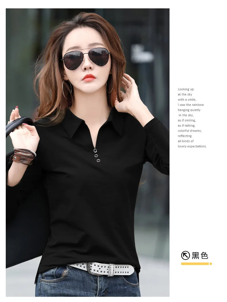 Spring and Autumn Long Sleeve Women's T-shirt Polo Bottom Shirt