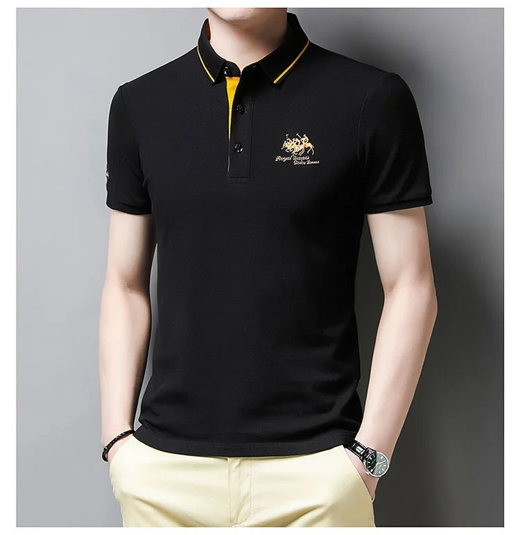 2024 Summer New Men's Embroidered Polo Collar 100% Cotton Short