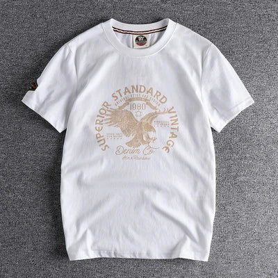 Summer New American Retro Short-sleeved O-neck Eagle Printed T-shirt