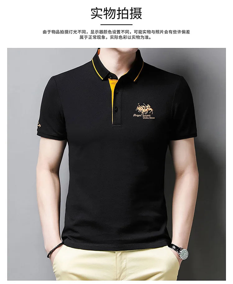 2024 Summer New Men's Embroidered Polo Collar 100% Cotton Short