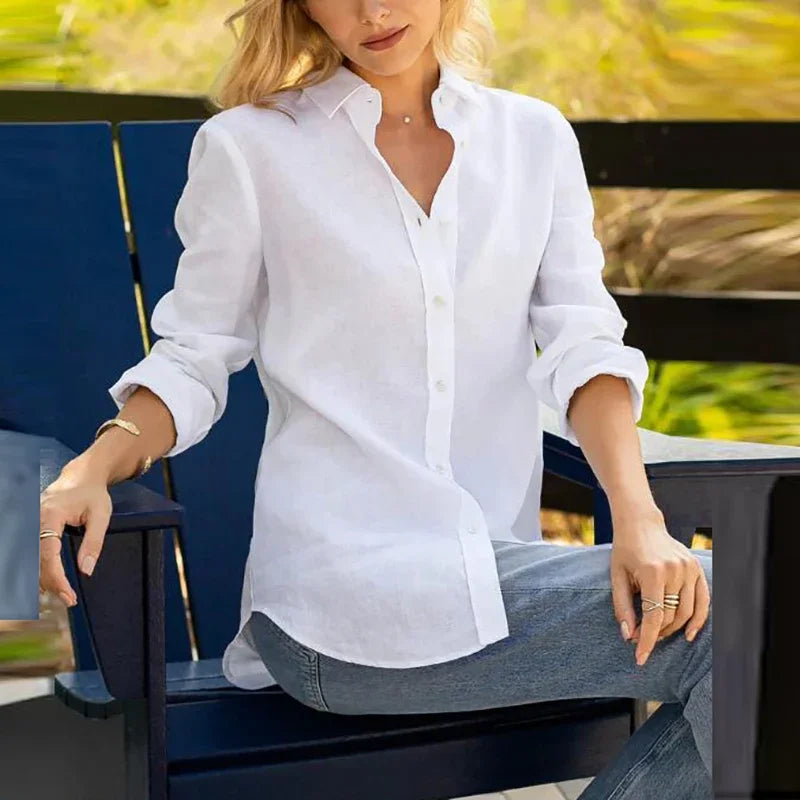 Elegant Women Long Sleeve Button Up White Shirt Woman Long Sleeve