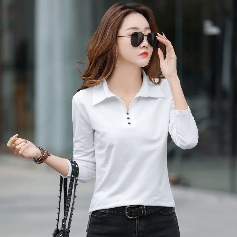 Spring and Autumn Long Sleeve Women's T-shirt Polo Bottom Shirt