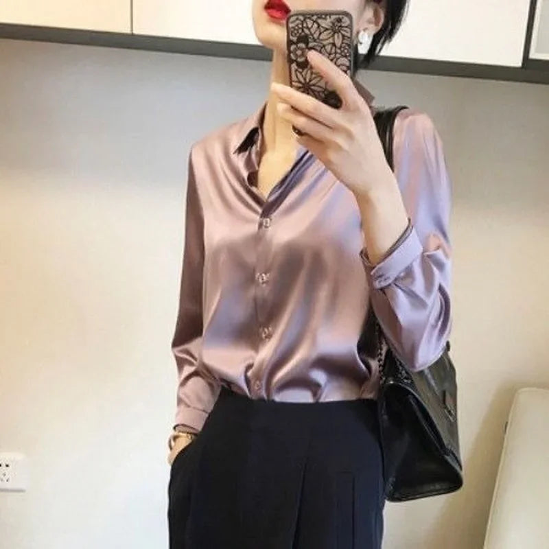 Silk Brown Clothes Wear To Work Office Outfits Long Sleeve Purple Spring