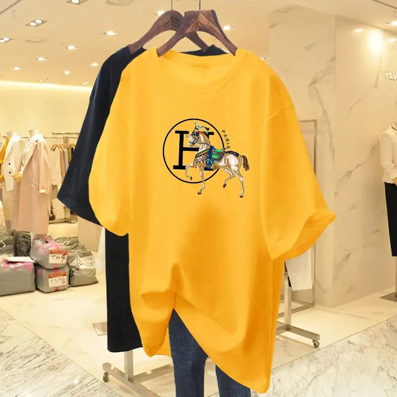 Women Clothing Animal Letter Printed Chic Loose T-shirt Summer Short Sleeve