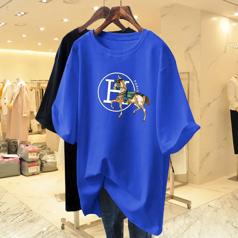 Women Clothing Animal Letter Printed Chic Loose T-shirt Summer Short Sleeve