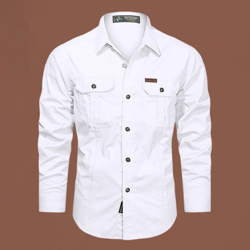 Cargo Shirt Men Long Sleeve Casual Cotton Shirts High Quality Camisa Militar